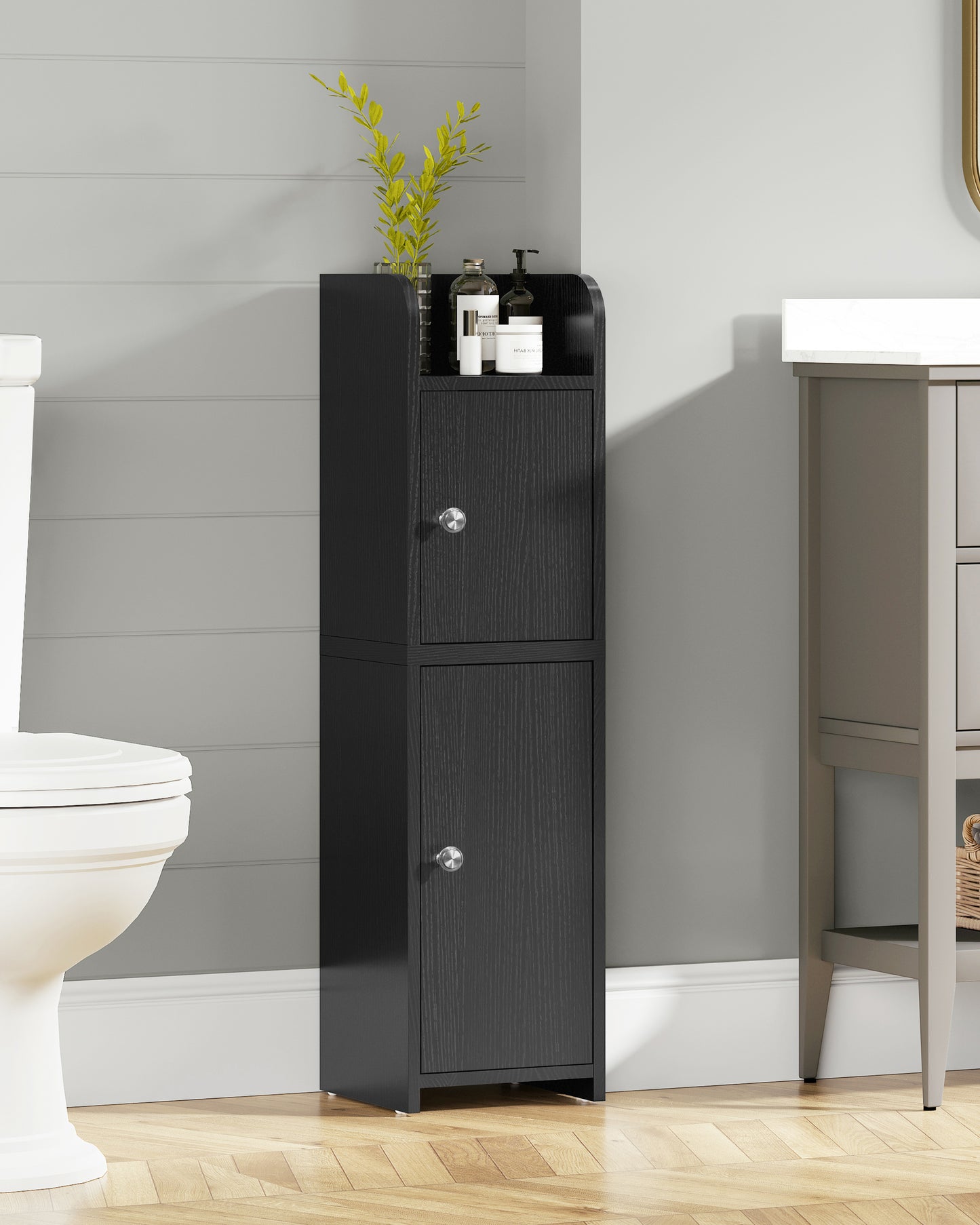 USIKEY Bathroom Storage Cabinet, Narrow Cabinet with Doors and Adjustable Shelves, Corner Bathroom Cabinet, Bathroom Storage for Small Spaces