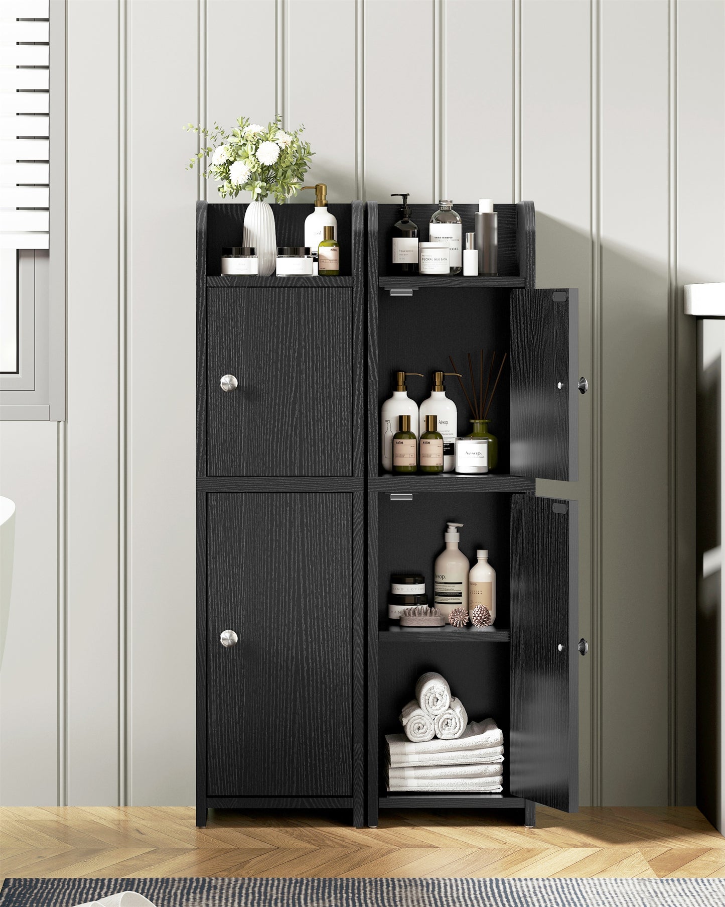 USIKEY Bathroom Storage Cabinet, Narrow Cabinet with Doors and Adjustable Shelves, Corner Bathroom Cabinet, Bathroom Storage for Small Spaces