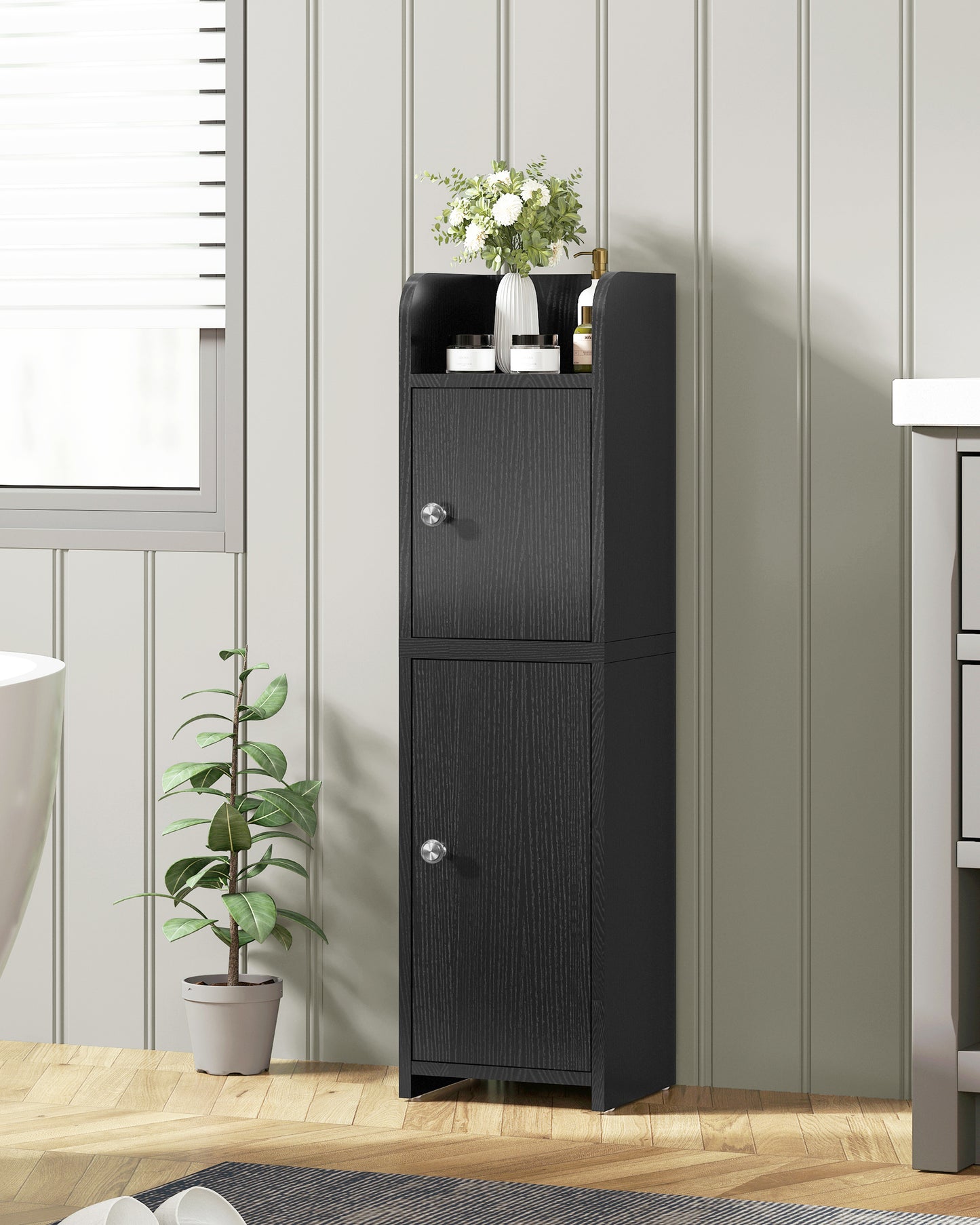 USIKEY Bathroom Storage Cabinet, Narrow Cabinet with Doors and Adjustable Shelves, Corner Bathroom Cabinet, Bathroom Storage for Small Spaces