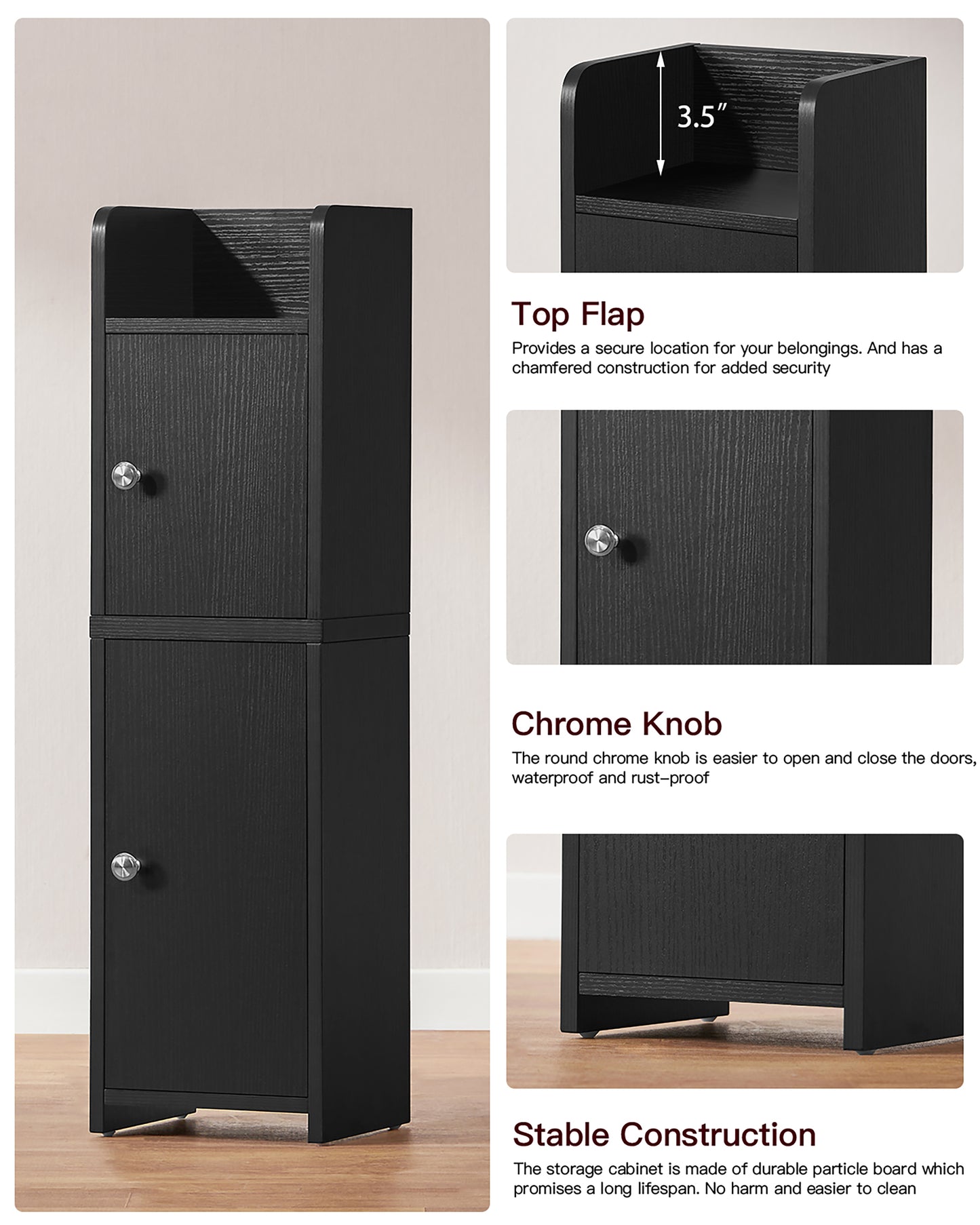 USIKEY Bathroom Storage Cabinet, Narrow Cabinet with Doors and Adjustable Shelves, Corner Bathroom Cabinet, Bathroom Storage for Small Spaces