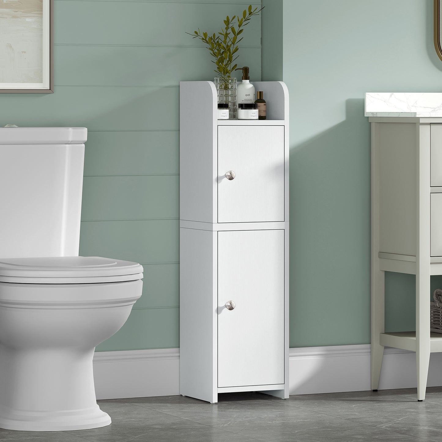 USIKEY Bathroom Storage Cabinet, Narrow Cabinet with Doors and Adjustable Shelves, Corner Bathroom Cabinet, Bathroom Storage for Small Spaces