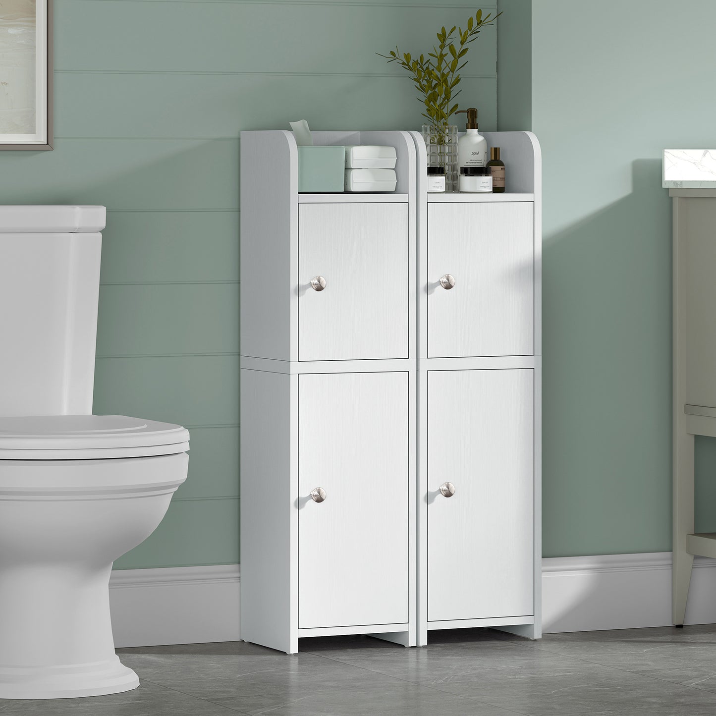 USIKEY Bathroom Storage Cabinet, Narrow Cabinet with Doors and Adjustable Shelves, Corner Bathroom Cabinet, Bathroom Storage for Small Spaces