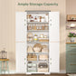 USIKEY 67"H Tall Storage Cabinet with 4 Doors, Farmhouse Accent Cabinet with Adjustable Shelves, for Bedroom, Living Room, Kicthen, White
