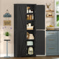 USIKEY 67"H Tall Storage Cabinet with 4 Doors, Farmhouse Accent Cabinet with Adjustable Shelves, for Bedroom, Living Room, Kicthen, White