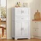 USIKEY Morden 47.2" Storage Cabinet with 2 Drawers & 2 Adjustable Shelves, Floor Cabinet with 4 Doors, Tall Cabinet for Living Room, Dining Room, Entryway