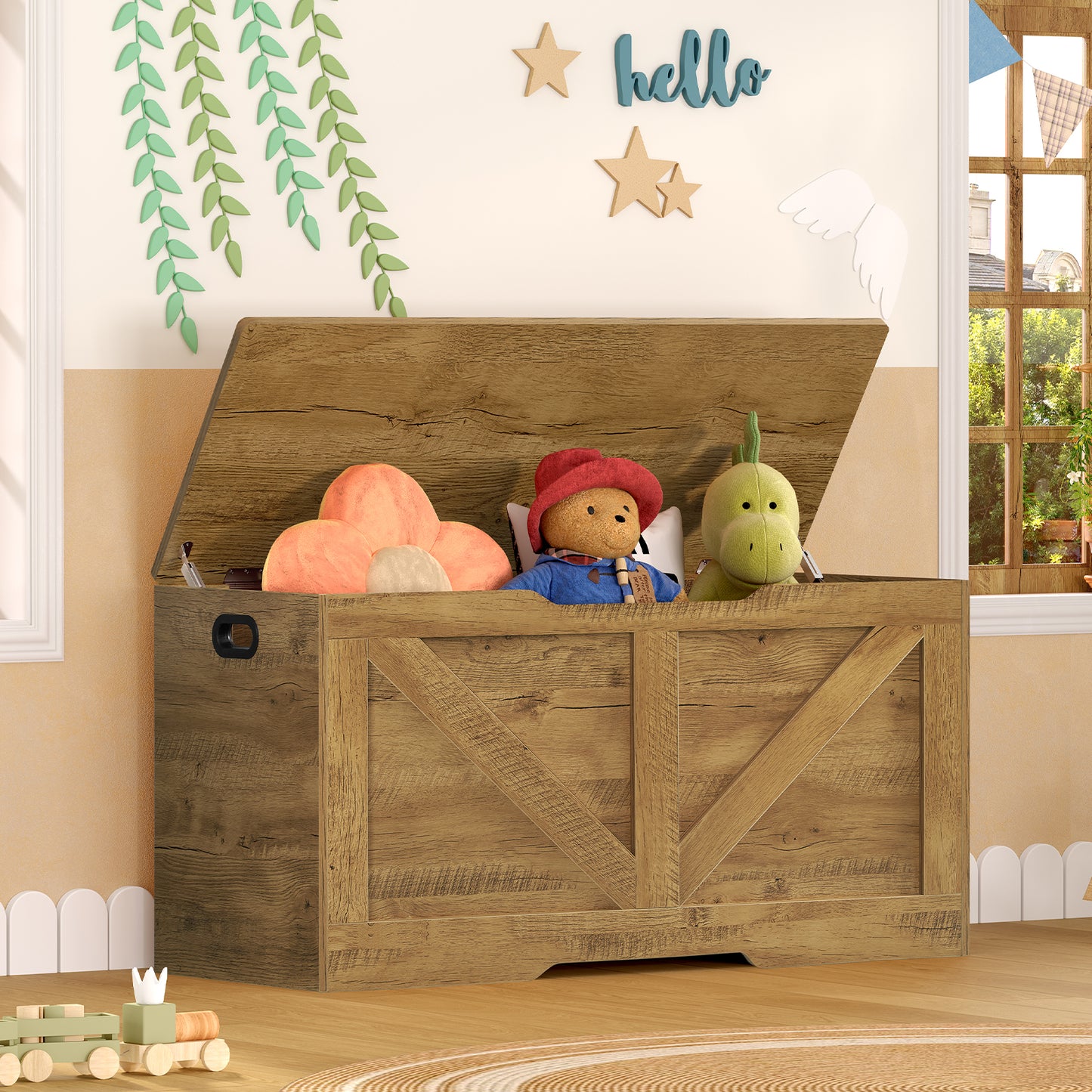 Usikey 39.4" Storage Chest, Toy Box with 2 Safety Hinges, Lift Top Wooden Toy Chest, Storage Bench, for Living Room, Bedroom, Entryway