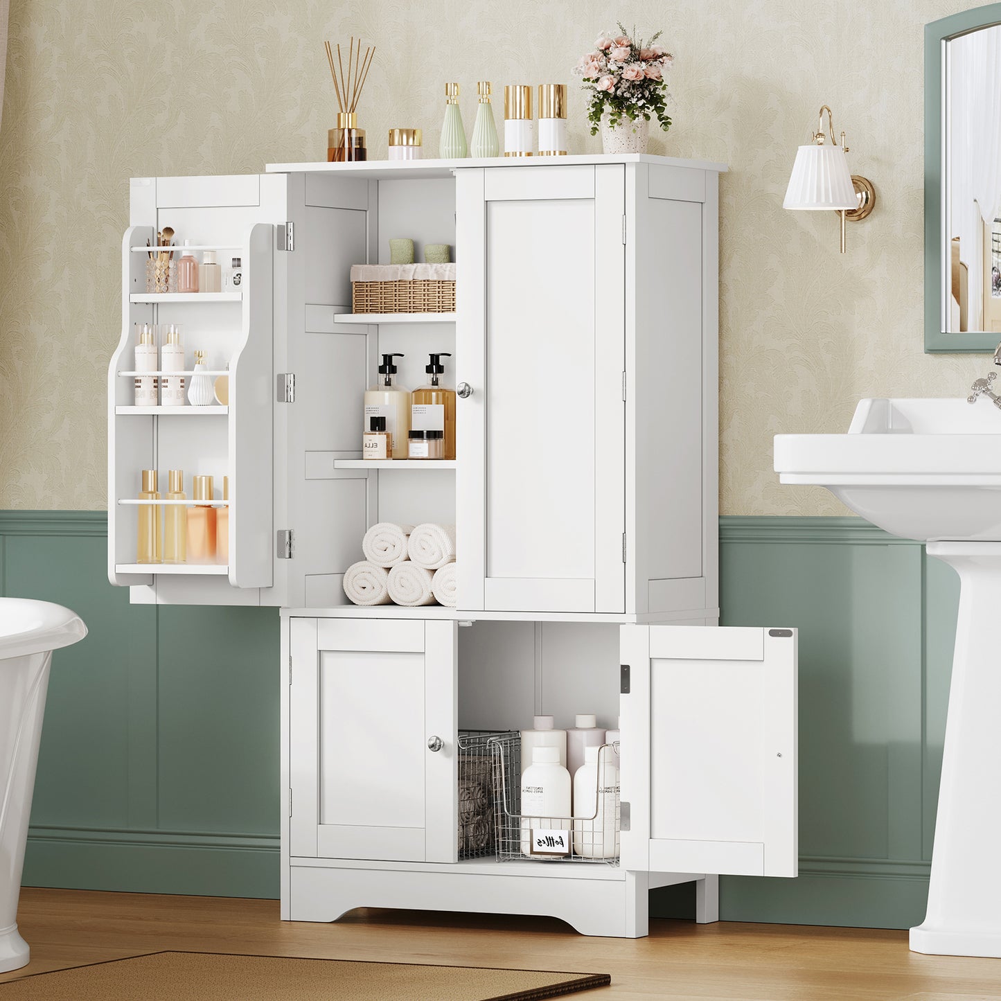 USIKEY Pantry Cabinet, Kitchen Pantry Storage Cabinet with Doors and Adjustable Shelves, Food Pantry for Kitchen, Dining Room, Living Room and Garage