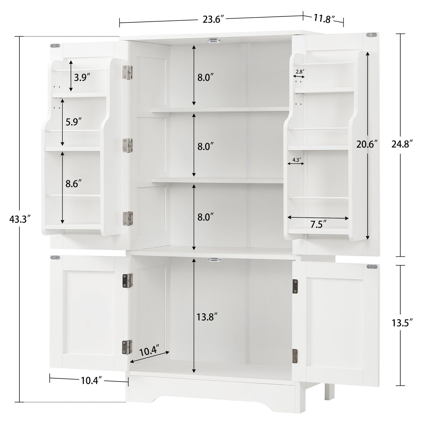USIKEY Pantry Cabinet, Kitchen Pantry Storage Cabinet with Doors and Adjustable Shelves, Food Pantry for Kitchen, Dining Room, Living Room and Garage