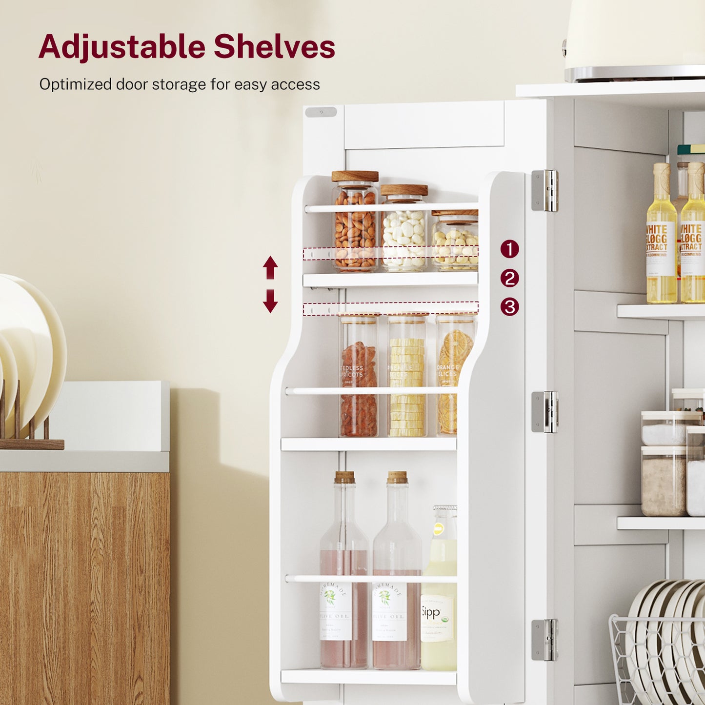 USIKEY Pantry Cabinet, Kitchen Pantry Storage Cabinet with Doors and Adjustable Shelves, Food Pantry for Kitchen, Dining Room, Living Room and Garage