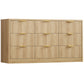 Usikey Fluted Dresser with 9 Drawers 63'' Wide Modern Dressers with Wood Chests of Drawers with Gold Handle &  Natural Wood TV Dresser for Bedroom