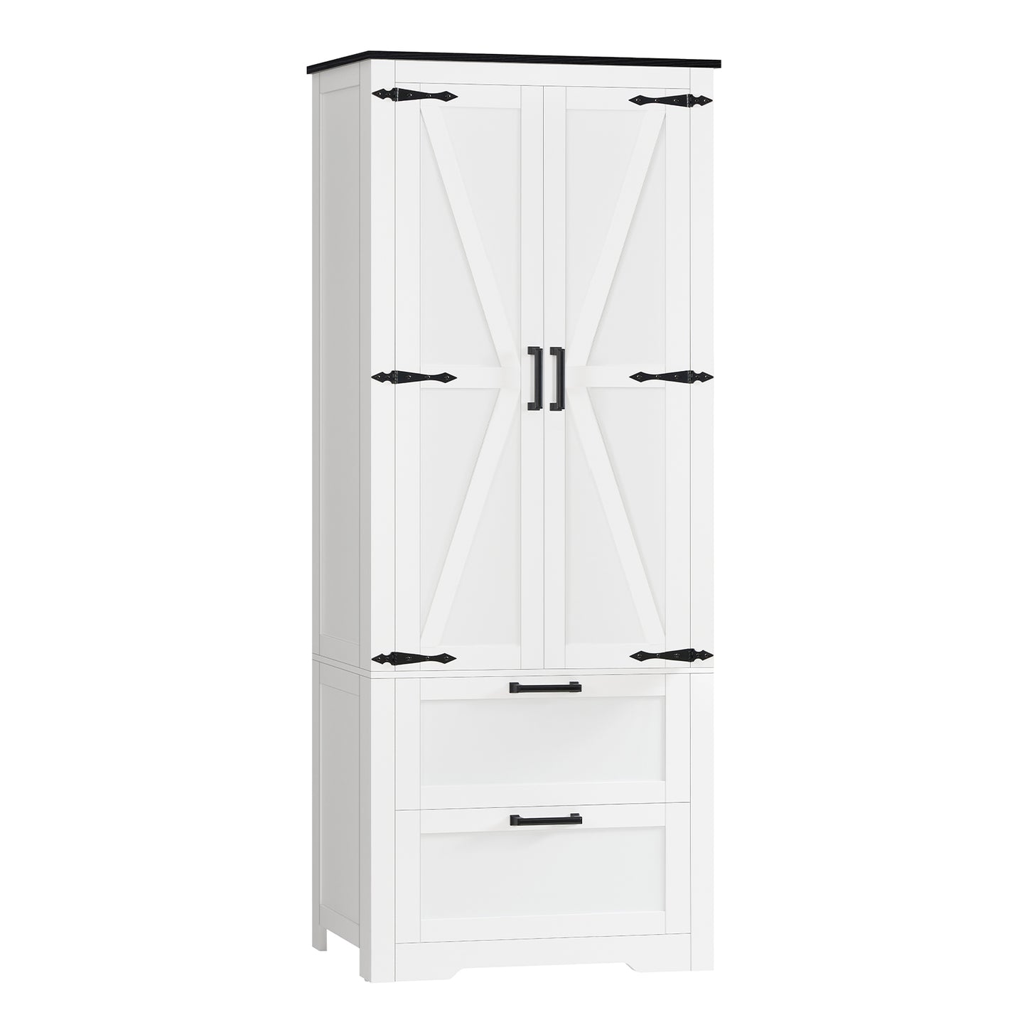 USIKEY 66.2" H Storage Cabinet with 2 Drawers, Farmhouse Kitchen Pantry Cabinet with 2 Doors & Adjustable Shelf, for Living Room, Kitchen, White