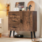USIKEY Storage Cabinet with Rattan Door & 3 Drawers, Entryway Cabinet with Adjustable Shelf, Accent Cabinet for Living Room
