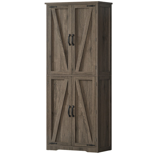 USIKEY 67"H Tall Storage Cabinet with 4 Doors, Farmhouse Accent Cabinet with Adjustable Shelves, for Bedroom, Living Room, Kicthen, Rustic Grey