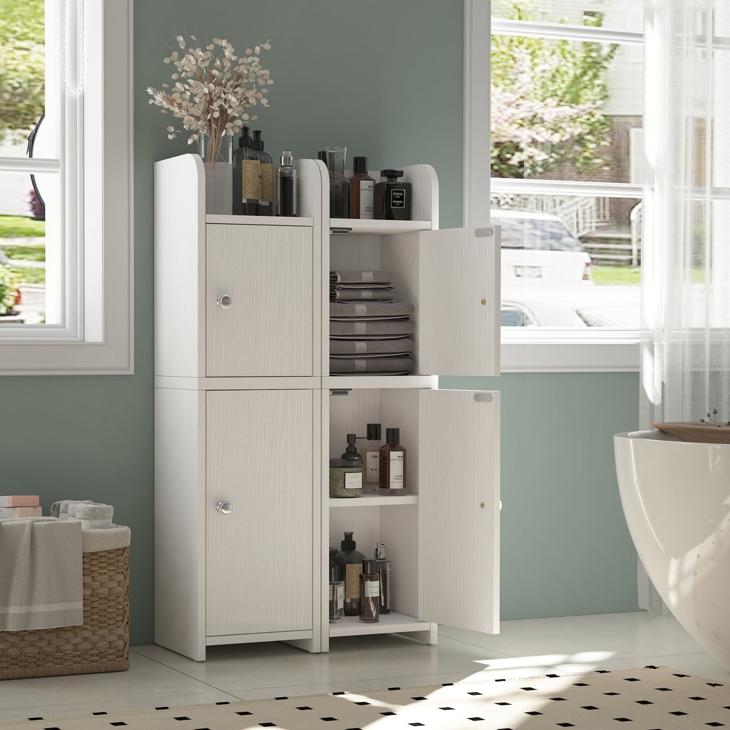 Bathroom Storage Cabinet, Narrow Cabinet with Doors and Adjustable Shelves, Corner Bathroom Cabinet, Bathroom Storage for Small Spaces