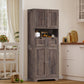 USIKEY Tall Bathroom Storage Cabinet with 2 Drawers & 2 Adjustable Shelves, Bathroom Storage Cabinet with 4 Doors, for Living Room, Entryway