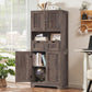 USIKEY Tall Bathroom Storage Cabinet with 2 Drawers & 2 Adjustable Shelves, Bathroom Storage Cabinet with 4 Doors, for Living Room, Entryway