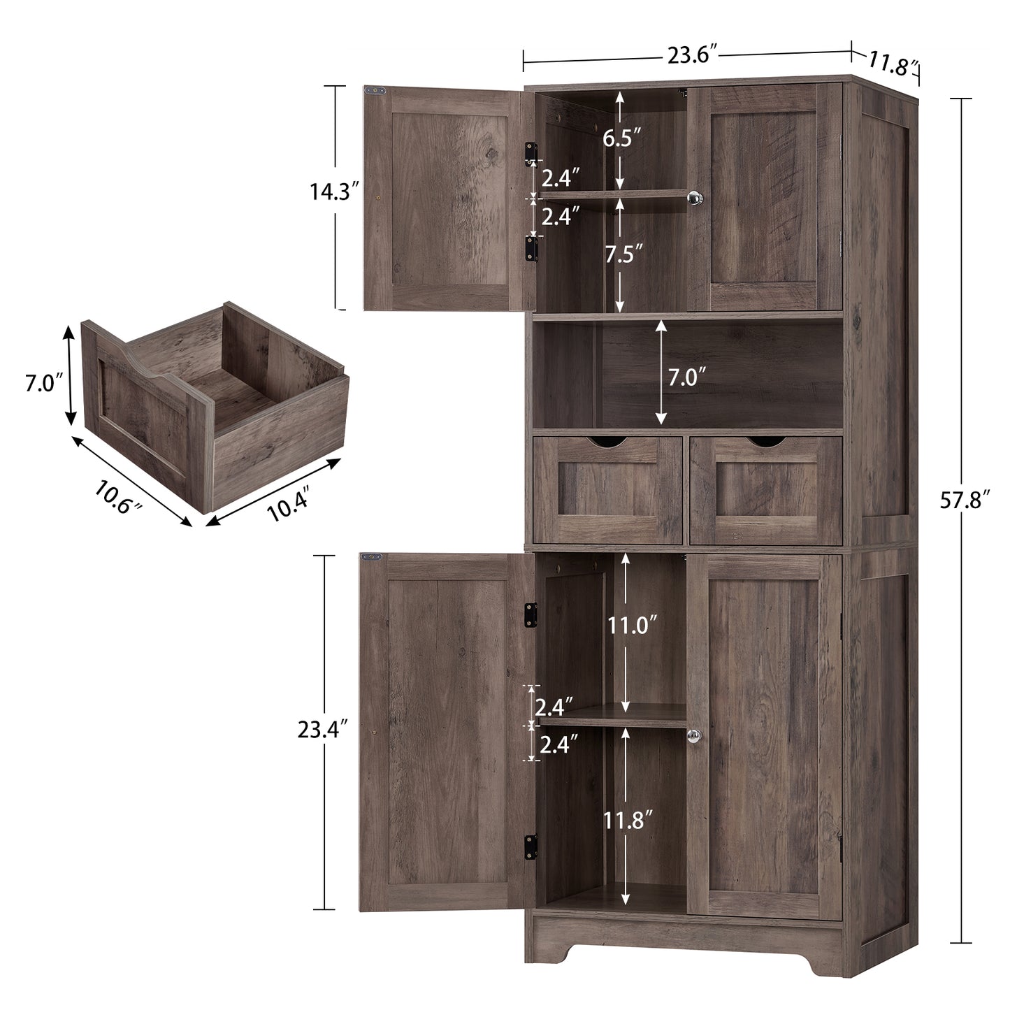 USIKEY Tall Bathroom Storage Cabinet with 2 Drawers & 2 Adjustable Shelves, Bathroom Storage Cabinet with 4 Doors, for Living Room, Entryway