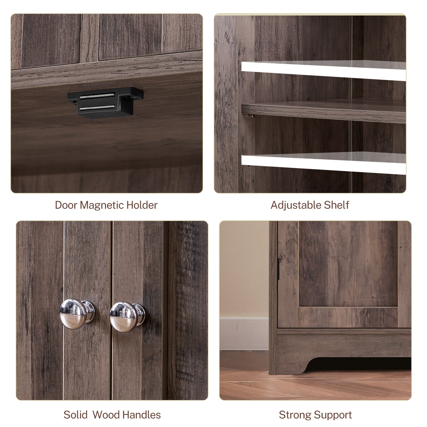 USIKEY Tall Bathroom Storage Cabinet with 2 Drawers & 2 Adjustable Shelves, Bathroom Storage Cabinet with 4 Doors, for Living Room, Entryway