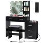 USIKEY Large Vanity Desk with Mirror & 10 LED Lights, Makeup Vanity Dressing Table with Power Strip, Storage Shelves & 5 Drawers