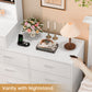 USIKEY Vanity Makeup Desk with LED Light Mirror & Power Outlet, 8 Drawers, Storage Shelves, & Adjustable Brightness Dressing Table, Corner Vanity Desk