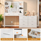 USIKEY Vanity Makeup Desk with LED Light Mirror & Power Outlet, 8 Drawers, Storage Shelves, & Adjustable Brightness Dressing Table, Corner Vanity Desk
