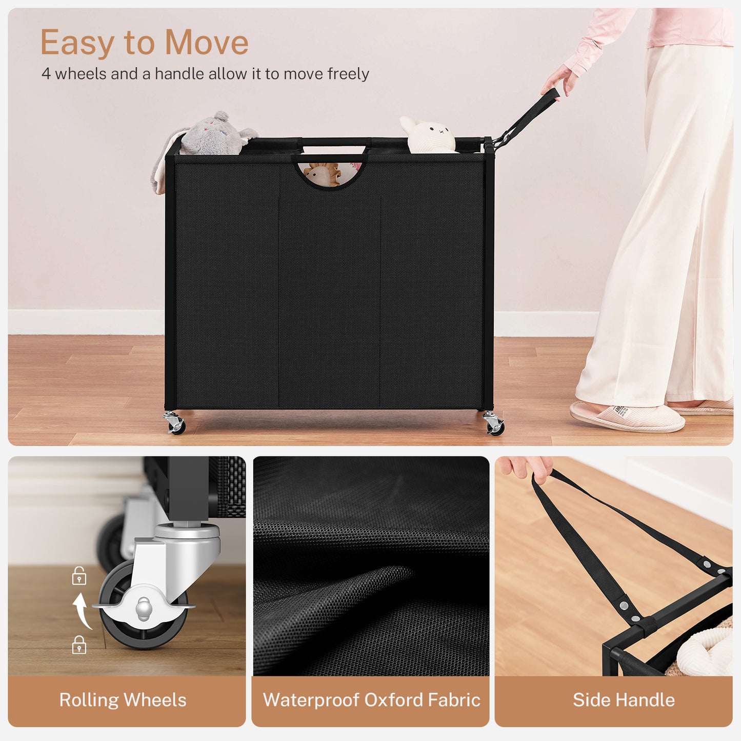 USIKEY Laundry Sorter, Rolling Laundry Hamper with 3 Section Pull-Out Bags, Laundry Basket Organizer with 2 Drawers, Laundry Hamper with Wheels