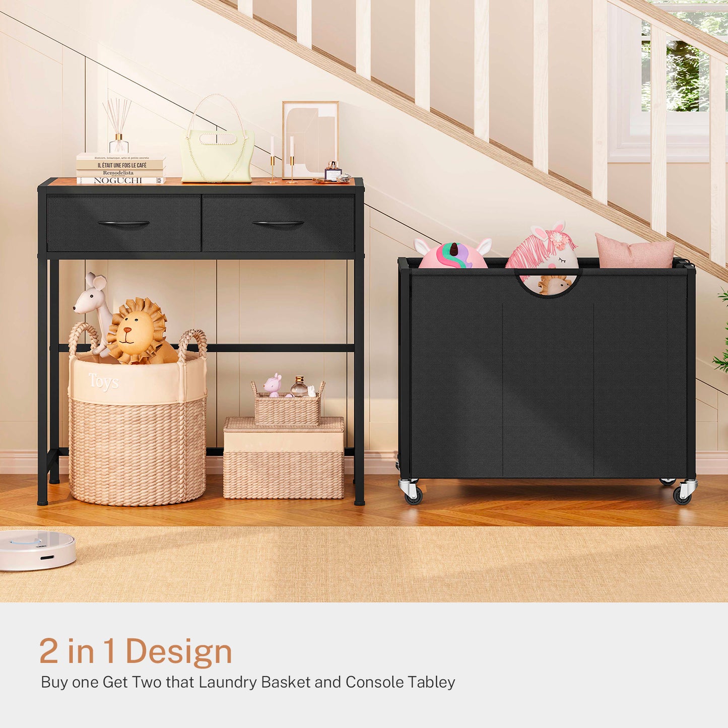 USIKEY Laundry Sorter, Rolling Laundry Hamper with 3 Section Pull-Out Bags, Laundry Basket Organizer with 2 Drawers, Laundry Hamper with Wheels