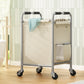 USIKEY Laundry Basket with Wheels, Rolling Laundry Sorter Cart with Side pockets,47.6GAL(180L) Rolling Laundry Hamper with Removable Bag, Beige