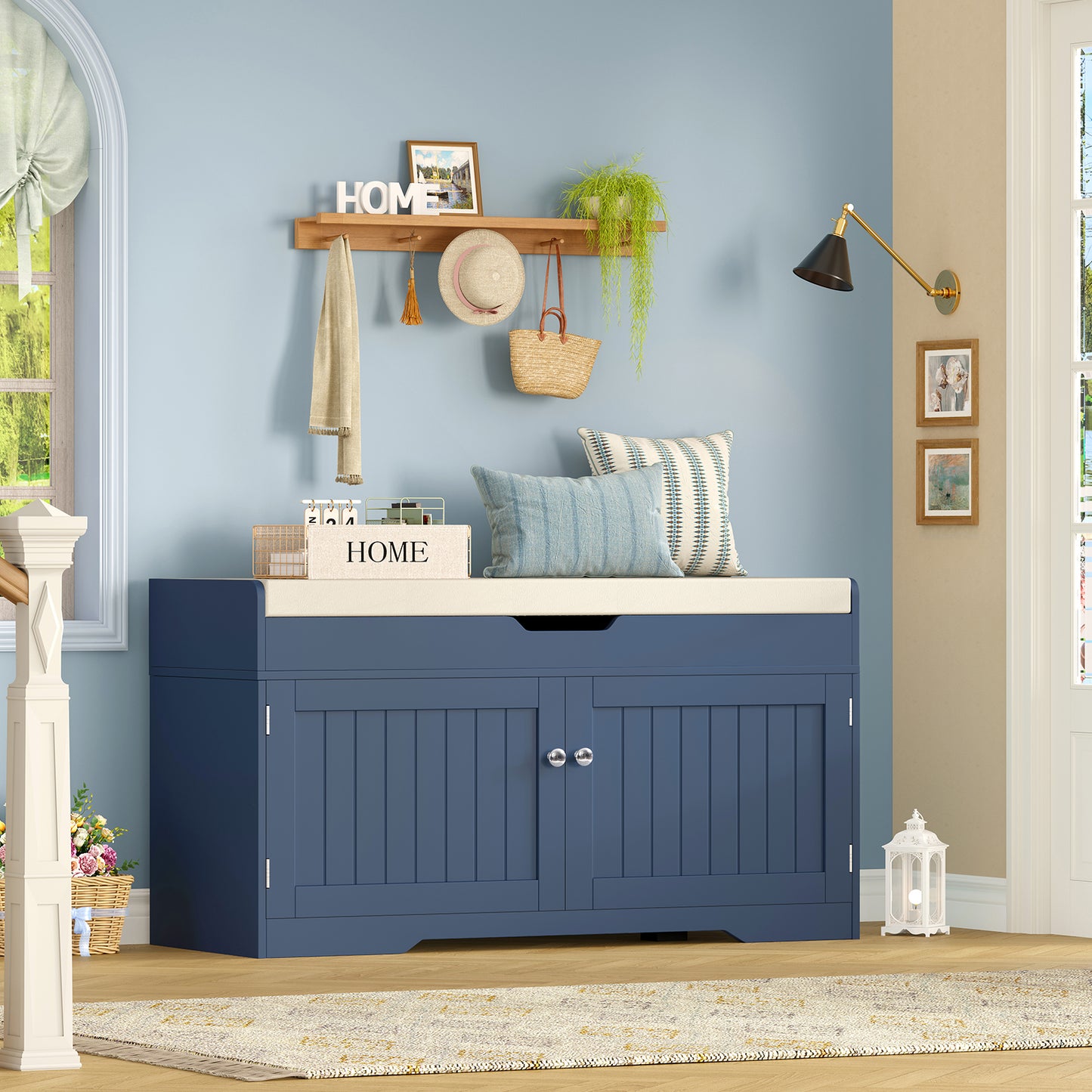 usikey Shoe Bench with Lift Top Storage, Storage Bench with Padded Seat Cushion, Entryway Bench with 2 Adjustable Shelves, for Entryway, Living Room, Bedroom