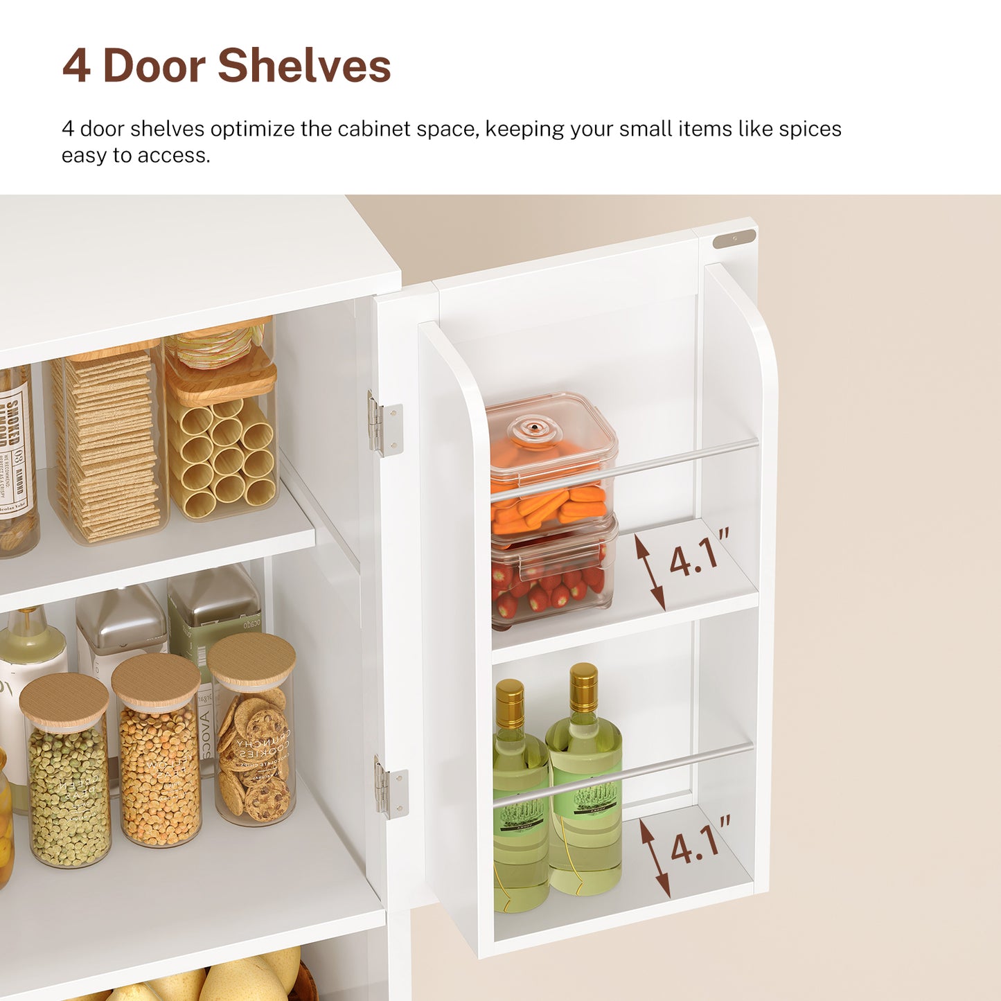 Usikey Kitchen Pantry Cabinet with Adjustable Shelf, Tall Storage Cabinet with 2 Drawers & 4 Door Shelves, Pantry Cabinets for Dining Room, White