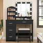 Makeup Vanity with 10 Light Bulbs and Charging Station, Vanity Desk with Lighted Mirror & 4 Drawers Chest, Vanity Set, Vanity Table Set with Cushioned Stool, for Bedroom