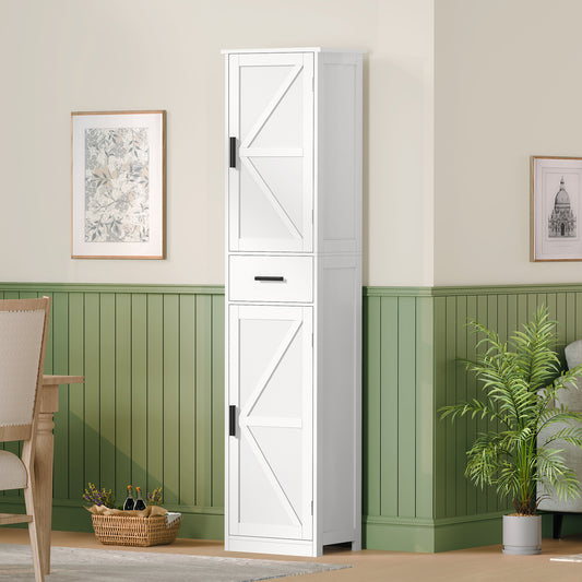 USIKEY 67.1" H Storage Cabinet, Tall Cabinet with 6 Shelves & Drawer, Slim Storage Cabinet with Adjustable Shelves for Living Room, Kitchen