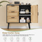 USIKEY Storage Cabinet with Rattan Door & 3 Drawers, Entryway Cabinet with Adjustable Shelf, Accent Cabinet for Living Room