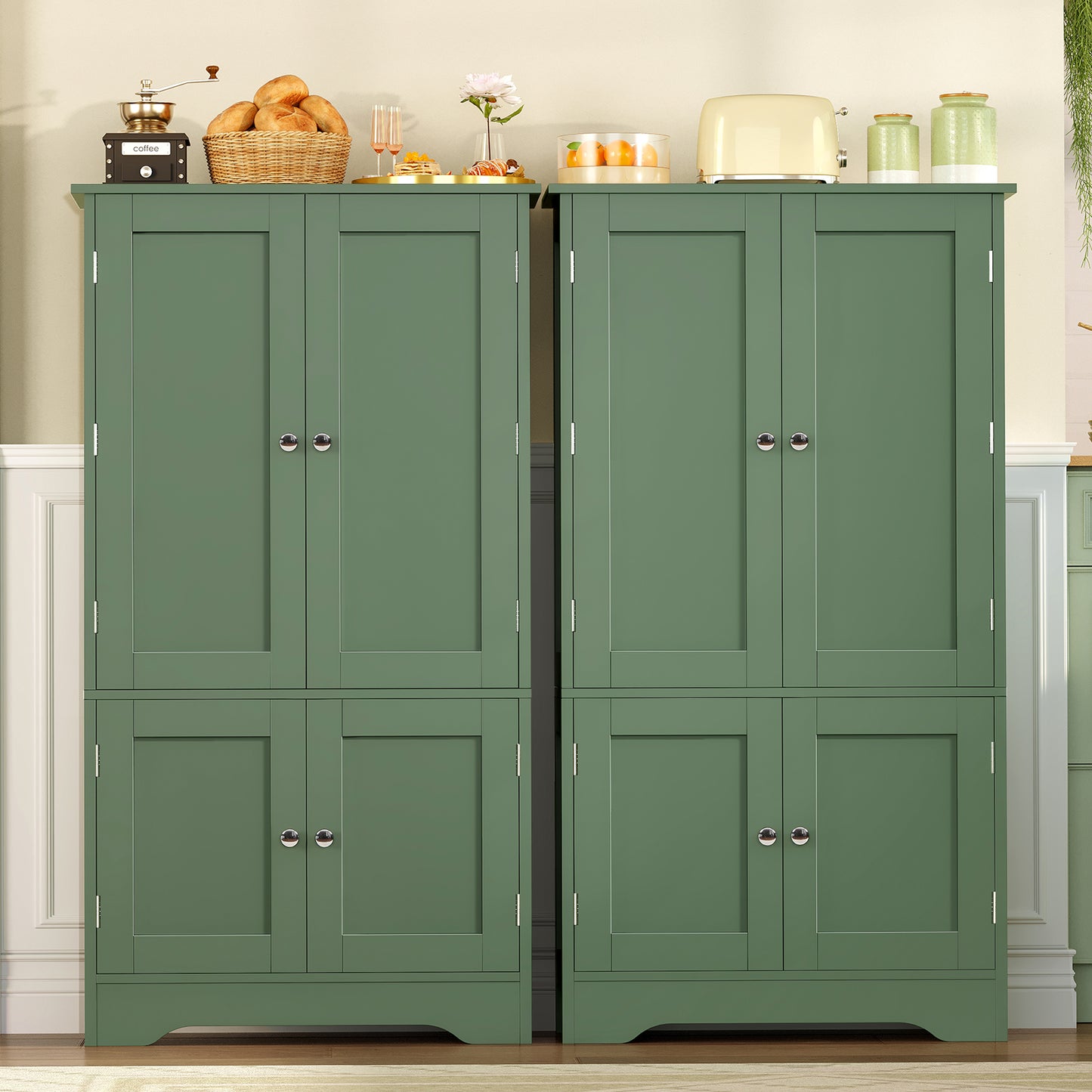 USIKEY Pantry Cabinet, Kitchen Pantry Storage Cabinet with Doors and Adjustable Shelves, Food Pantry for Kitchen, Dining Room, Living Room and Garage