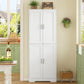 USIKEY 67” Storage Cabinet, Kitchen Pantry Cabinet with 4 Doors and Adjustable Shelves, Cupboard, Tall Bathroom Cabinets for Living Room, White