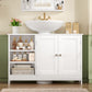 USIKEY Pedestal Sink Storage Cabinet with 2 Doors and 3 Open Shelves, Under Sink Cabinet, Bathroom Sink Cabinet with U-Shape, White