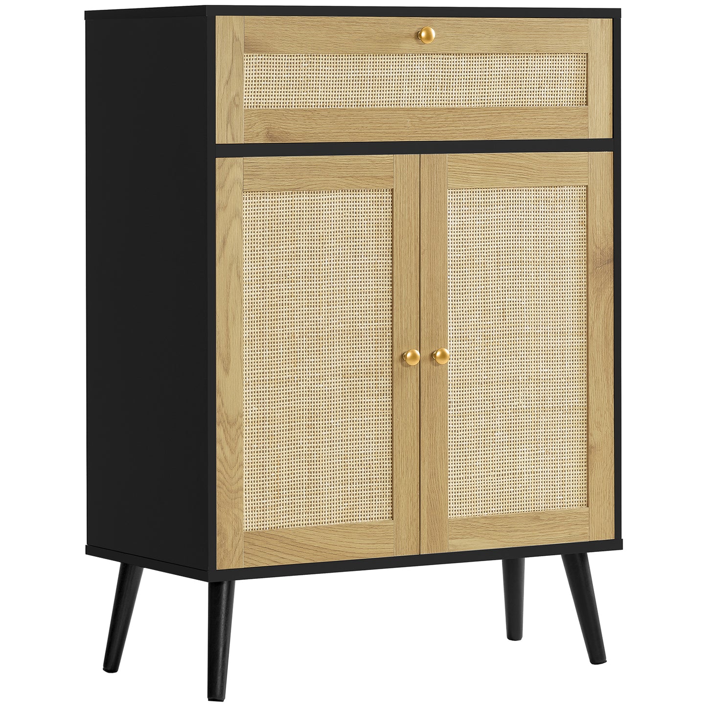 Storage Cabinet with Adjustable Shelf, Rattan Cabinet with Large Drawer, Accent Cabinet for Dining Room, Living Room, Entryway