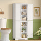 USIKEY 67” Storage Cabinet, Kitchen Pantry Cabinet with 4 Doors and Adjustable Shelves, Cupboard, Tall Bathroom Cabinets for Living Room, White
