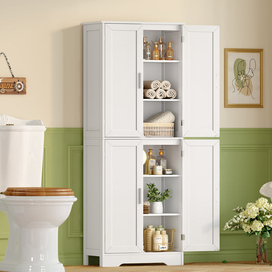 USIKEY 67” Storage Cabinet, Kitchen Pantry Cabinet with 4 Doors and Adjustable Shelves, Cupboard, Tall Bathroom Cabinets for Living Room, White
