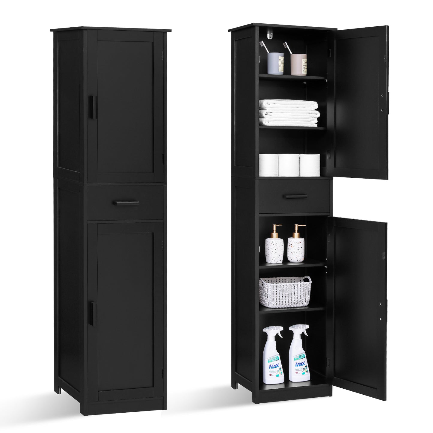 usikey 67“ Tall Storage Cabinet with Adjustable Shelves & 2 Doors, Narrow Tall Cabinet for Living Room, Home Office, Black