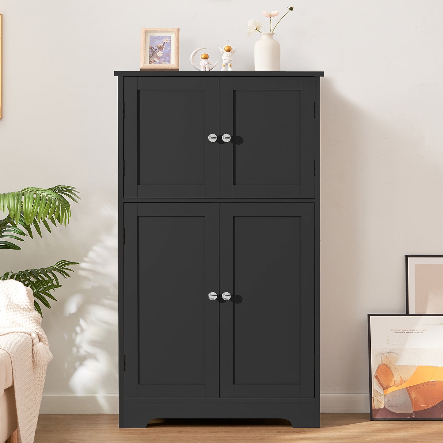 USIKEY Storage Cabinet, Bathroom Cabinet with 4 Doors & Adjustable Shelf, Bathroom Floor Cabinet for Living Room, Entryway, Home Office