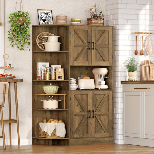USIKEY 61" Farmhouse Kitchen Pantry Storage Cabinet, Freestanding Hutch with Shelves & Drawers, Large Kitchen Cupboard for Dining Room, Oak