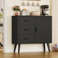 USIKEY Storage Cabinet with Rattan Door & 3 Drawers, Entryway Cabinet with Adjustable Shelf, Accent Cabinet for Living Room