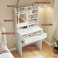 USIKEY Small Vanity Desk with Lighted Sliding Mirror, 3 Lighting Modes, Makeup Vanity Table with Storage Drawer and Hidden Storage Shelves