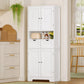 Usikey Kitchen Pantry Cabinet with Adjustable Shelf, Tall Storage Cabinet with 2 Drawers & 4 Door Shelves, Pantry Cabinets for Dining Room, White