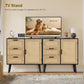 USIKEY Storage Cabinet with Rattan Door & 3 Drawers, Entryway Cabinet with Adjustable Shelf, Accent Cabinet for Living Room
