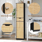 usikey Tall Bathroom Cabinet with Doors, Rattan Storage Cabinet with Adjustable Shelves, Freestanding Narrow Linen Cabinet for Living Room, Entryway, Kitchen, Home Office, Natural