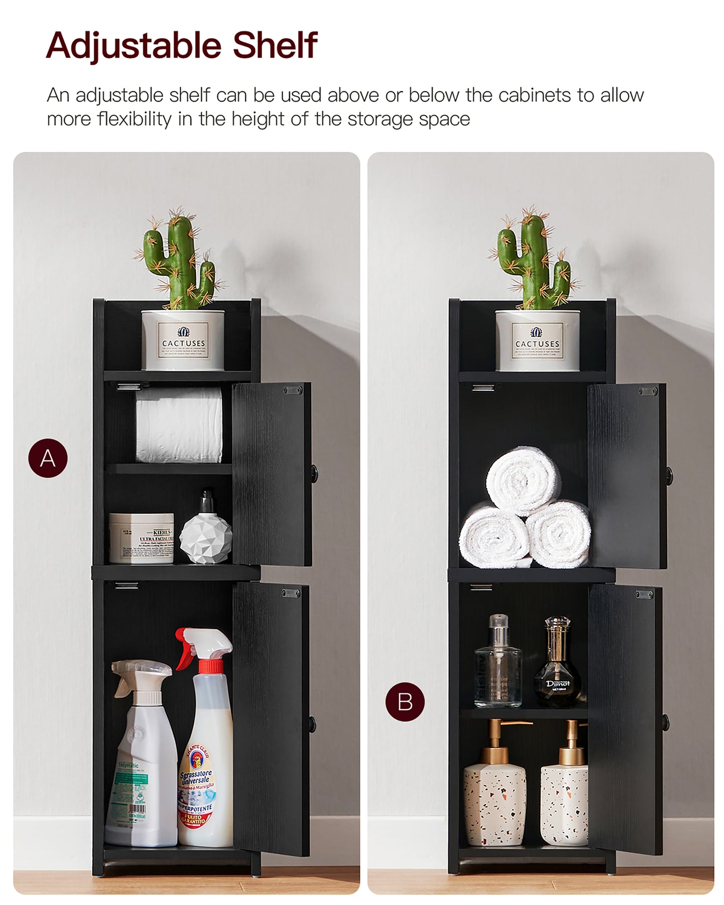 Bathroom Storage Cabinet, Narrow Cabinet with Doors and Adjustable Shelves, Corner Bathroom Cabinet, Bathroom Storage for Small Spaces