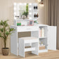 usikey Makeup Vanity Desk for Christmas, Vanity Desk Set with 1 Drawer, 1 Cabinet & 3 Shelves, Makeup Vanity Table with Stool for Bedroom, 3 Lighting Modes & Brightness Adjustable