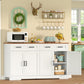 usikey Buffet Cabinet with Storage and Drawers, 55" Large Sideboard Buffet Cabinet with Adjustable Shelves and Doors, Modern Coffee Bar for Kitchen, Living Room, White